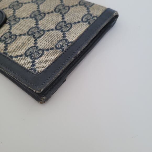 GUCCI Logo Envelope Leather Wallet Long Bifold Navy Blue Large Vintage - Picture 13 of 13